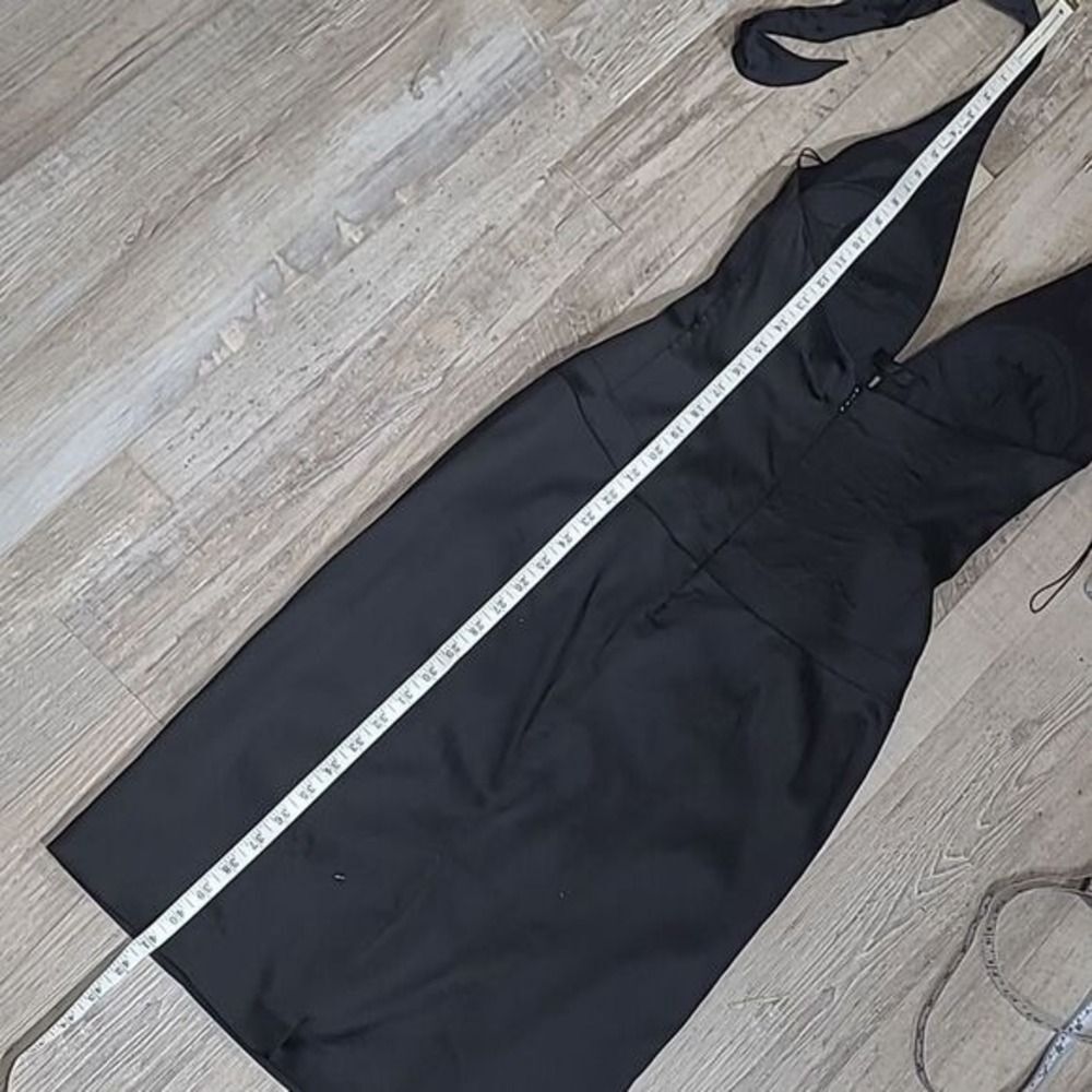 Cache Silk Halter Cocktail Dress W/ 4 Black Ruched Silk Blend Y2K LBD LN vintage - Picture 6 of 8